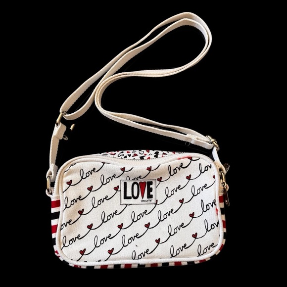 Brighton Love Scroll Crossbody Canvas Bag - White Red and Black - Picture 1 of 7